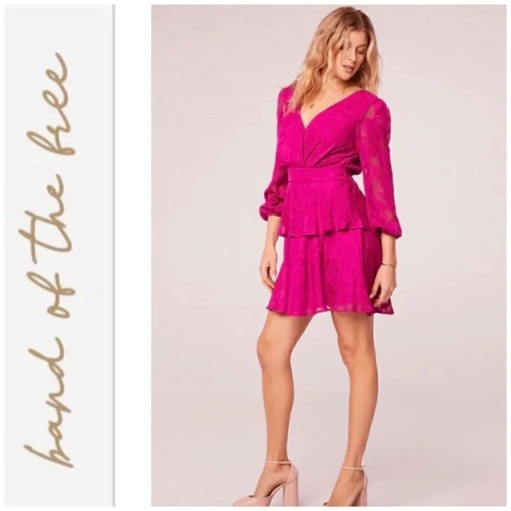 BOG BAND OF THE FREE - 🎉HP x 2🎉 NWT “Kiss Me” Peplum Tiered Mini Dress/Fuchsia